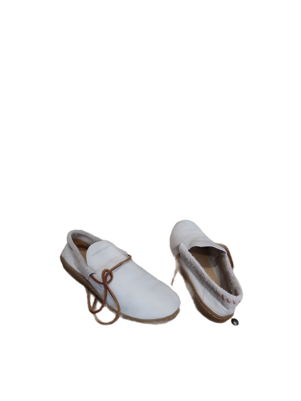 Women's White Moccasin Slip-Ons with Brown Trim